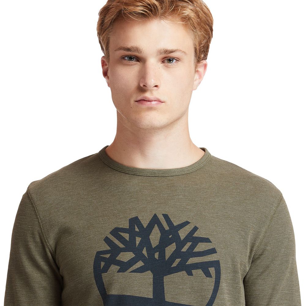 Timberland Μπλουζάκια Ανδρικα Ελιά - Dyer River Slim-Fit Tree-Logo - Greece 0495281-AM